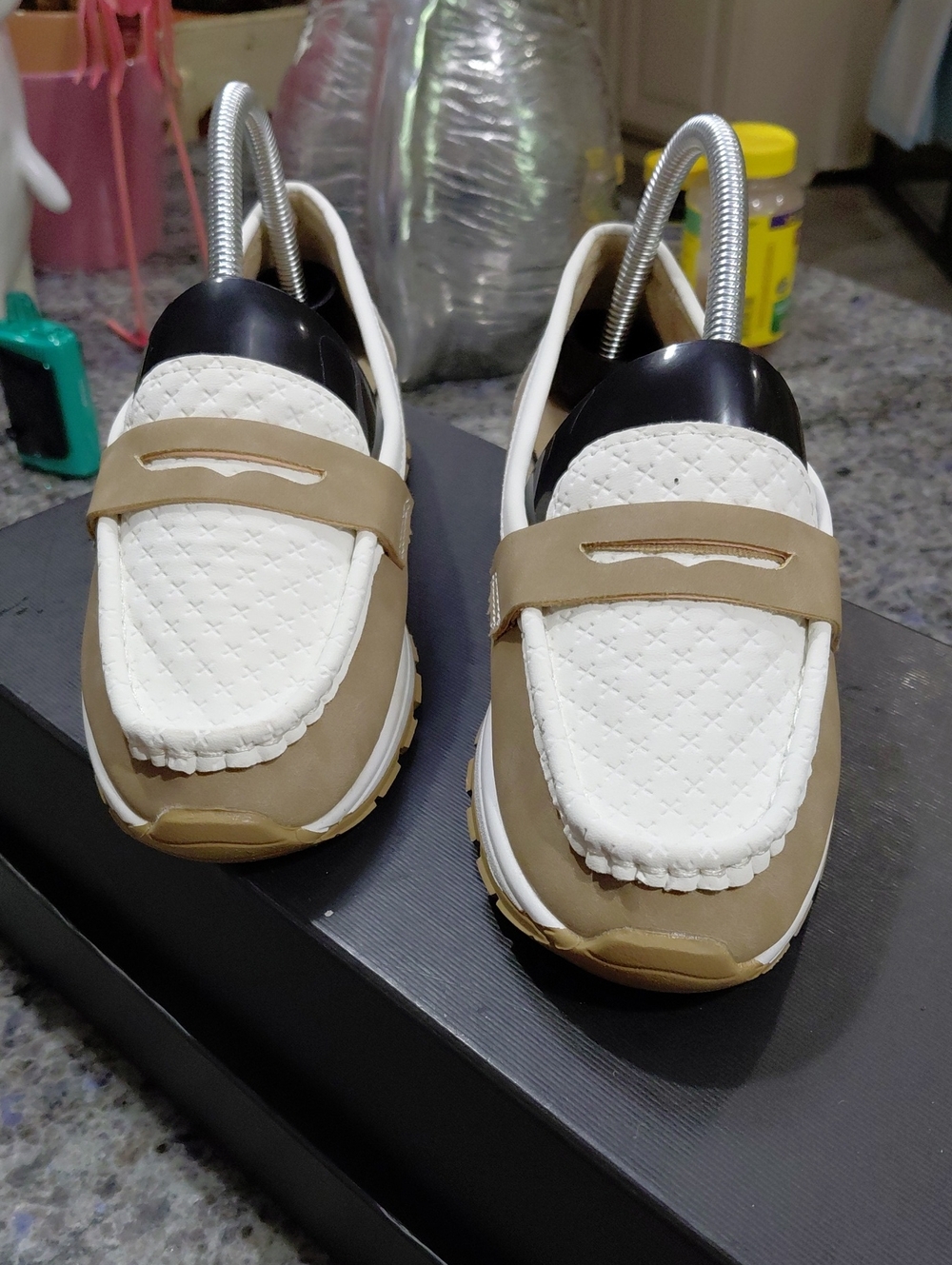 Women’s Two-Tone White and Tan Casual Loafers. US Sz. 8-8.5, Very little wear...